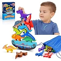 IPOURUP Dinosaur Toys for Kids 3-5: Wooden Stacking Montessori Toys for 3-7 Year Old Balance Competition Game for Family Ideal Christmas and Birthday Gifts for Kids (Classic Version)