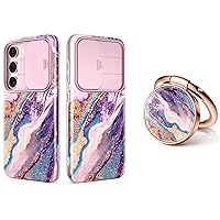 GVIEWIN Marble Bundle - Compatible with Samsung Galaxy S23 Plus Case with Slide Camera Cover (Dreamland River)+ Phone Ring Holder (Dreamland River)(2 Items Bundle)