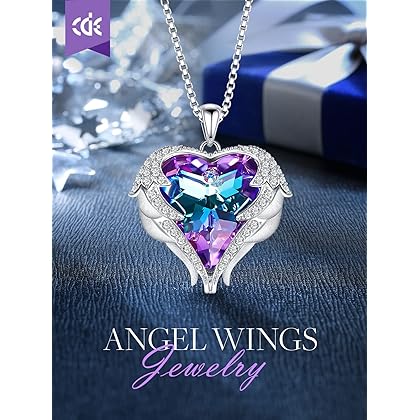CDE Angel Wing Love Heart Necklaces for Women, Silver Tone/Gold Tone Pendant Necklace Jewelry Gifts for Her on Christmas, Valentine's/Mother's Day, Anniversary, Birthday Gifts for Women Girls Wife Girlfriend