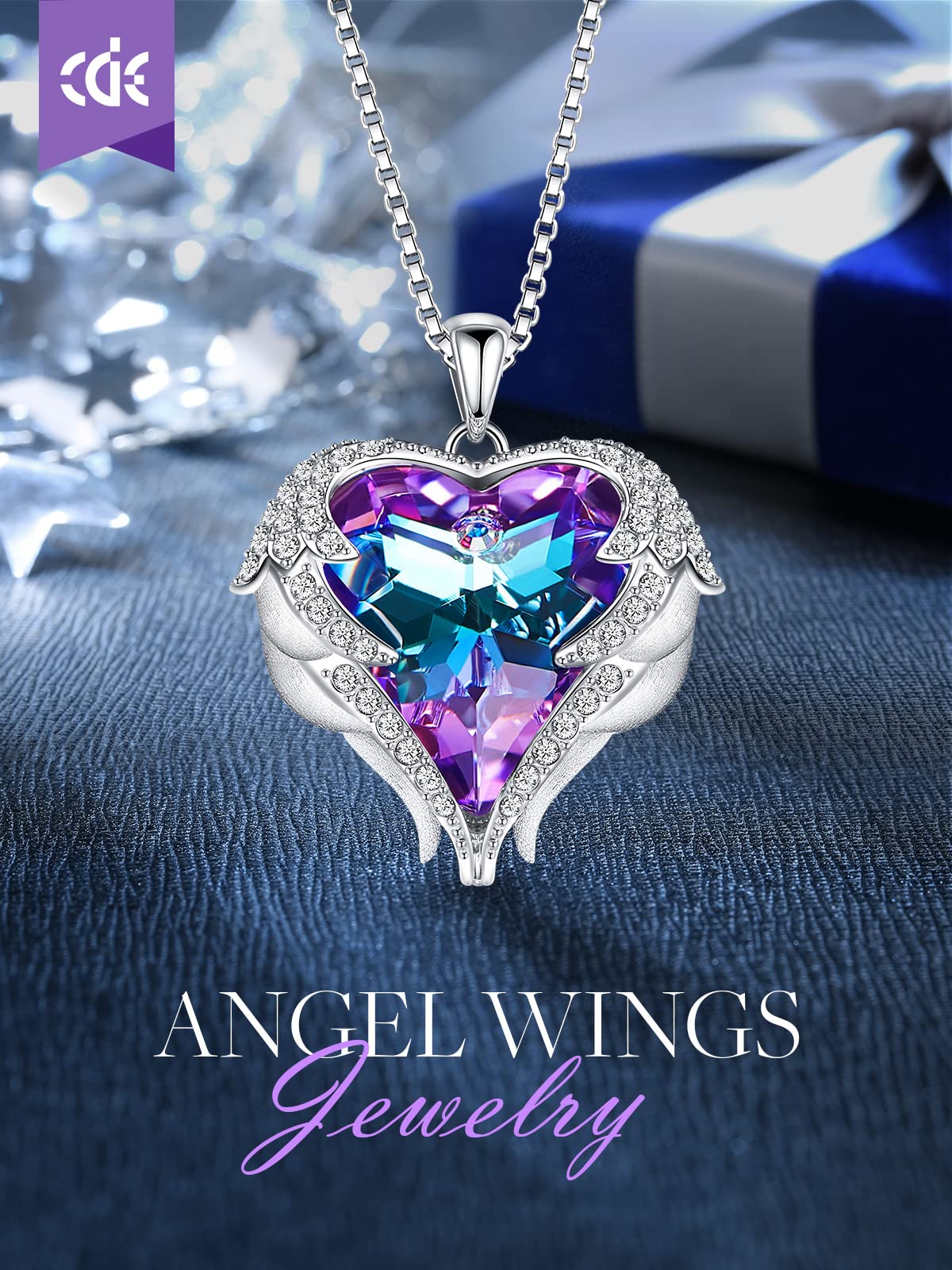 CDE Angel Wing Love Heart Necklaces for Women, Silver Tone/Gold Tone Pendant Necklace Jewelry Gifts for Her on Christmas, Valentine's/Mother's Day, Anniversary, Birthday Gifts for Women Girls Wife Girlfriend