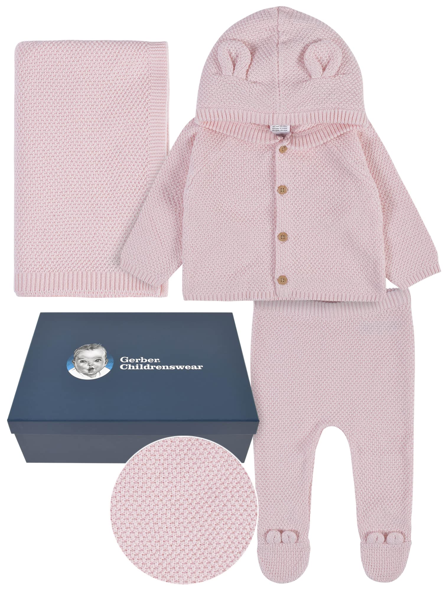 Gerber Unisex Baby 3-Piece Knit Clothing Gift Set Pink Newborn