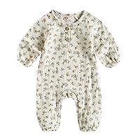 Infant Girls Clothes Floral Print Buttons Romper Cotton Linen Newborns Baby Girls Summer Outfits