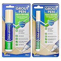 Grout Pen Tile Paint Marker: Waterproof Grout Colorant and Sealer Pen to Renew, Repair, and Refresh Tile Grout - Cleaner Coating Stain Pens - 2 Pack, 5mm Narrow and 15mm Wide Tip Pen - Yellow Cream
