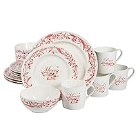 Martha Stewart Christmas Holiday Plates 16-Piece Porcelain Chip and Scratch Resistant Dinnerware Set
