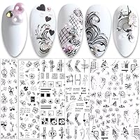 JMEOWIO 12 Sheets Spring Black White Flower Nail Art Stickers Decals Self-Adhesive Pegatinas Uñas Summer Butterfly Leaf Floral Nail Supplies Nail Art Design Decoration Accessories