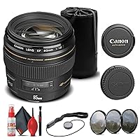 Canon EF 85mm f/1.8 USM Lens (2519A003) + Filter Kit + Lens Pouch + Cap Keeper + Cleaning Kit + More (Renewed)