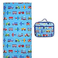 Wildkin Kids Lunch Box Bag with Cotton Nap Mat Cover (Trains, Planes & Trucks)