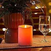 Luminara Outdoor Color Changing (12-Color) Flameless Moving Flame Candle with 18-Button Remote Control, IPX4 Plastic Melted Top Edge (3.75