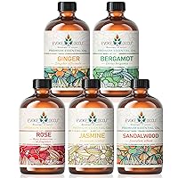 Rose Essential Oil Jasmine Oil Ginger Essential Oil Sandalwood Oil Bergamot Oil 4 Oz for Face Skin Body Hair Skin and Diffuser