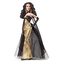 Barbie Tribute Collection Doll, María Félix in Elegant Glimmering Gold & Black Gown with Ornate Jewelry & Doll Stand