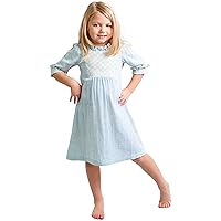 Toddler Girls' 100% Cotton Party Dress - Blue A-Line Ruffled Neckline Easter Outfit