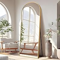 Arched Full Length Mirror Standing Hanging or Leaning Against Wall, Oversized Large Bedroom Mirror Floor Mirror Dressing Mirror, Aluminum Alloy Thin Frame, Gold, 65