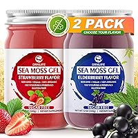 Sea Moss Gel Organic Raw (12oz+12oz), Wildcrafted Superfood Irish Seamoss Gel, Rich in 102 Vitamins & Minerals, Nutritional Supplement for Immune and Digestive Support, Strawberry + Elderberry