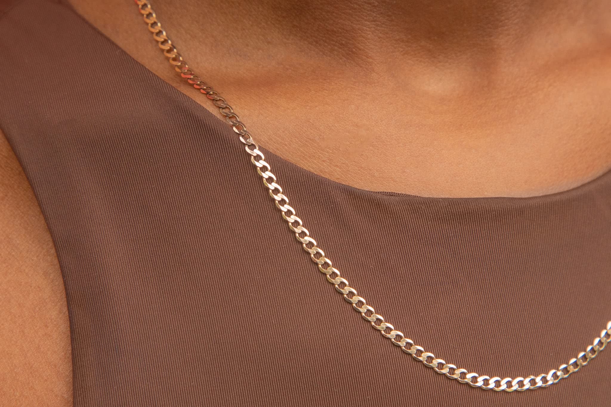 ARGENTO REALE 10K Gold 2.25,2.5MM Curb/Cuban Chain Necklace, 10K Gold Chain, 10K Dainty Necklaces