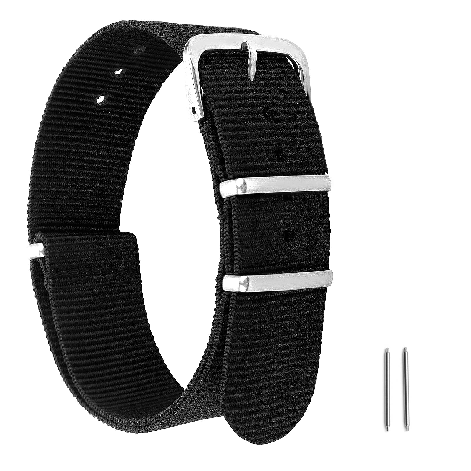 cobee Nylon Watch Straps, Straps for Men/Women Replacement Military 4 Rings Watch Bands Adjustable Wrist Straps with Silver Metal Buckle 18mm/20mm/22mm Lug Width