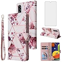 Asuwish Compatible with Samsung Galaxy A50 A50S A30S Wallet Case Tempered Glass Screen Protector Leather Card Holder Kickstand Phone Cases for Glaxay A 50 50S 30S Gaxaly S50 50A SM A505G Rose Gold