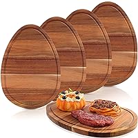4 Pcs Acacia Wood Cutting Board Egg Shape Charcuterie Board Butcher Block Chopping Board with Juice Groove Wooden Cheese Serving Tray for Dessert Bread Salad Fruit Easter Gift 13 x 9.3 Inches
