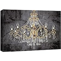 wall26 Canvas Print Wall Art Black Paint Stroke Gold Crystal Chandelier Decorative Lights Digital Art Realism Stylish Zen Chic Contemporary Boho Relax/Calm for Living Room, Bedroom, Office - 24
