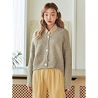 Women's Cardigans Single Breasted Batwing Sleeve Cardigan (Color : Khaki, Size : Small)