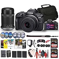 Canon EOS R100 Mirrorless Camera with 18-45mm and 55-210mm Lenses Kit (6052C022) + Filter Kit + Corel Photo Software + Bag + 2 x 64GB Card + 2 x LPE17 Battery + Charger + LED Light + More (Renewed)
