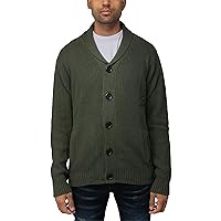 X RAY Men's Cotton Cardigan Sweater, V-Neck & Shawl Collar Soft Cable Knit Button Down Cardigan