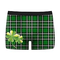 Men's St Patricks Day Boxer Briefs Low Waist Green Four Leaf Clover Underpants Support Pouch Breathable And Soft Soft Trunks