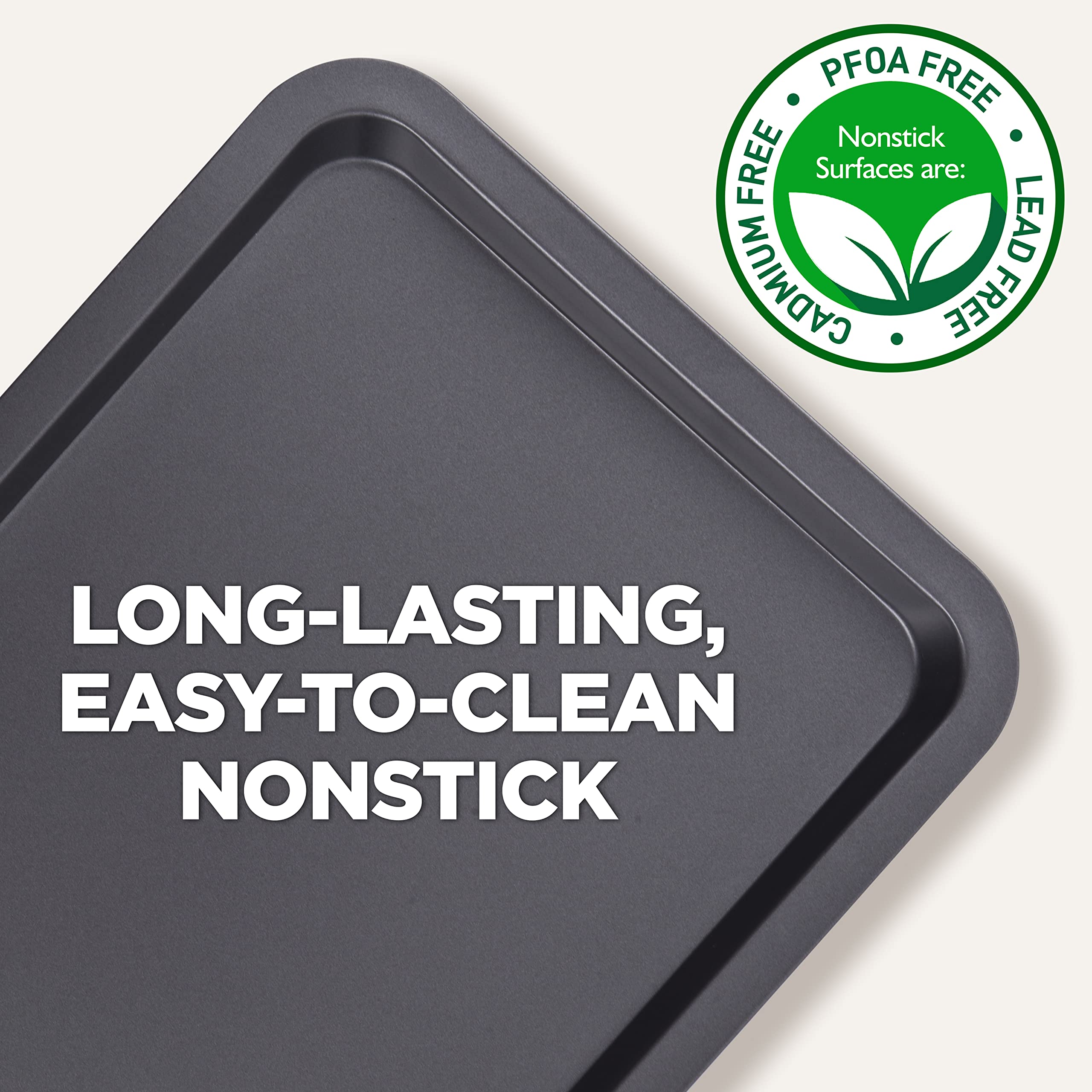 NutriChef 3-Pc. Nonstick Cookie Sheet Pans - PFOAm PFOSm PTFE-Free, Professional Quality Kitchen Cooking Non-Stick Baking Trays w/ Black Coating Inside & Outside