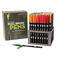 Tombow 56149 Dual Brush Pen Art Markers, 96 Color Set with Desk Stand. Blendable, Brush and Fine Tip Markers with Stand