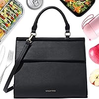 Designer Lunch bag, Stylish Insulated Lunch Bag Women Lunch Box, Adults Lunch Tote Bag for Work, Black Leather Lunch Boxes