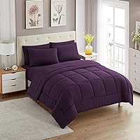 Sweet Home Collection 5 Piece Comforter Set Bag Solid Color All Season Soft Down Alternative Blanket & Luxurious Microfiber Bed Sheets, Purple, Twin XL
