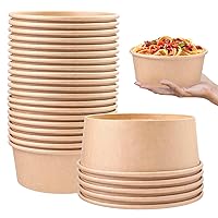 25 Pack 25oz Disposable Paper Bowls with Clear Lids, Paper Salad Bowls, Large Paper Soup Bowls, Paper Food Container with Lid Suitable for Diet Salad, Ice Cream, Yogurt and Other Foods