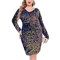 IN'VOLAND Womens Sequin Dress Plus Size V Neck Party Cocktail Dresses