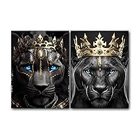 The Royal Crowned Lions, Animal Portrait, Set of 2 Poster Print, Wall Art Décor, Multiple Sizes (16 x 20 Inches)