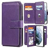 Wallet Case Compatible with Xiaomi Poco M3 Pro, Solid Color PU Leather Case Flip Folio Cover with 10 Card Slots for Redmi Note 10 5G (Purple)