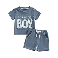 2Pcs Baby Boy Summer Outfits Short Sleeve Letter Pattern Waffle T-Shirt + Shorts Set Infant Clothes