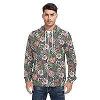 ALAZA Exotic Jungle Flowers Leaves Butterfly Men's Hoodie Sweatshirt Full-Zip Long Sleeve Hoodie with Pockets