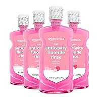 Amazon Basics Kids Anticavity Fluoride Rinse, Alcohol Free, Bubble Gum, 500mL, 16.90 Fl Oz (Pack of 4) (Previously Solimo)