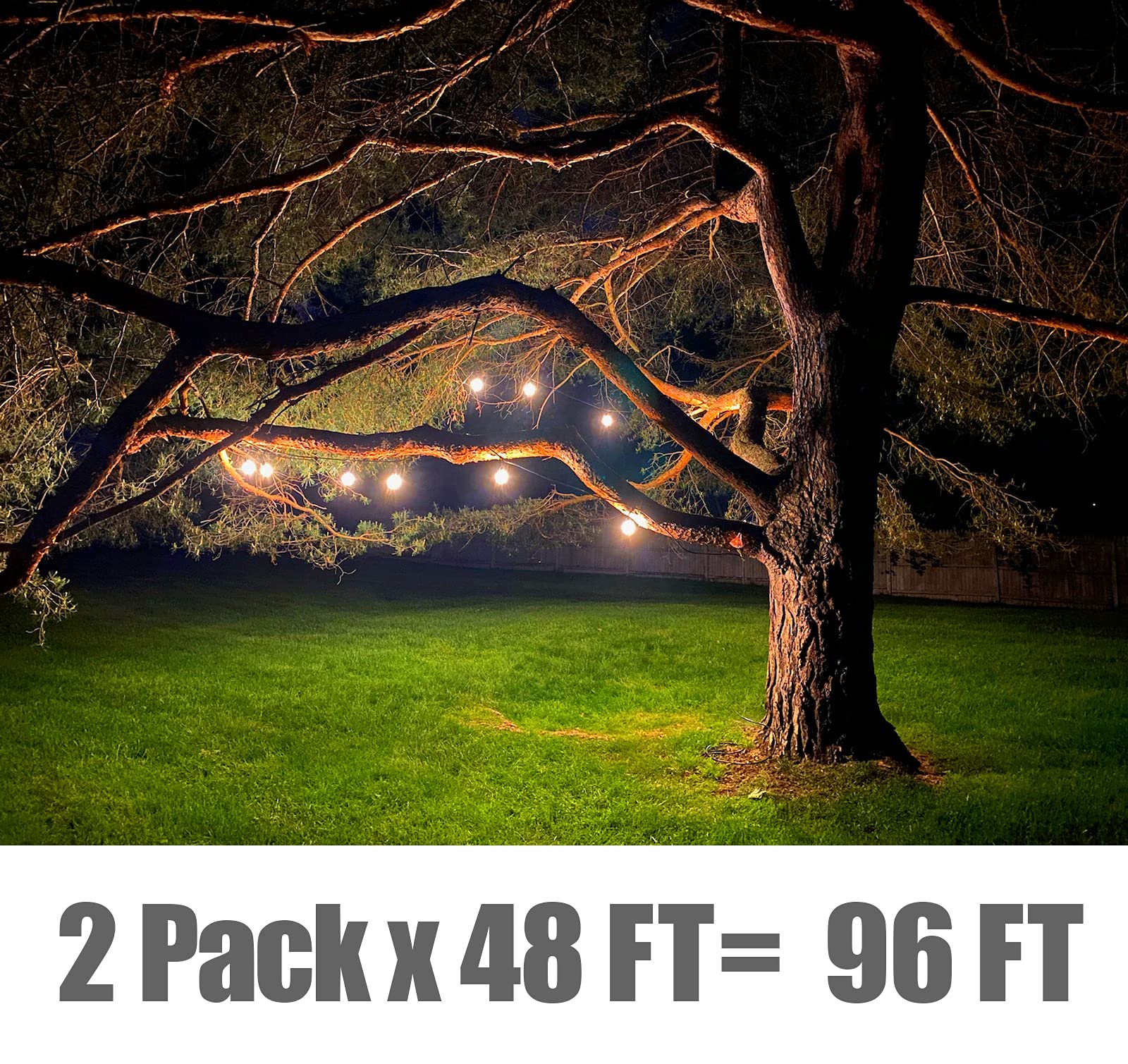 Magictec LED Shatterproof String Lights Commercial Grade with 15 Hanging Sockets 48 Ft Black Outdoor Weatherproof Cord Strand for Patio Garden Porch Backyard Bistro Gazebo Party Deck Yard, 2 Pack