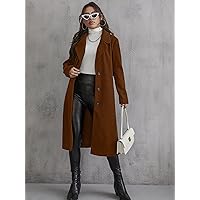 Lapel Neck Overcoat Without Belt (Color : Coffee Brown, Size : X-Large)