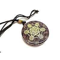 Jet Amethyst Metatron's Cube Merkaba 7 Chakras with Crystals Stones Orgone Pendant 2 inch Approx Adjustable Energy Generator Necklace (Amethyst)