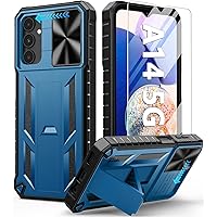 FNTCASE for Samsung Galaxy A14-5G Case: Protective Rugged Military Drop Proof Galaxya14 Cell Mobile Cover with Kickstand | Shockproof TPU Matte Textured Tough Hybrid Cases for Samsunga14 Phone - Blue