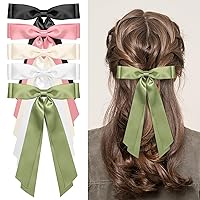 5PCS Silky Satin Hair Bows, Etercycle Beautiful Hair Ribbon Tassel Bow Clip, BowKnot Barrettes Hair Accessories Alligator Clips Hair Bow for Women Girls(Black/Beige/White/Pink/Green)