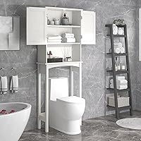 White Over-The-Toilet Storage, Freestanding Bathroom Cabinet with Two Doors and Adjustable Shelf