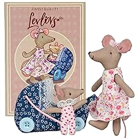 LEVLOVS Mouse in a Matchbox Toy Baby Registry Gift Toddler Gift Dolls Mom and Baby Mice and a Stroller