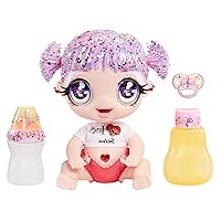 MGA Entertainment Glitter Babyz Melody Highnote Baby Doll with 3 Magical Color Changes, Lavender Glitter Hair, Music Outfit, Diaper, Bottle, Pacifier Accessories, Ages 3 4 5+