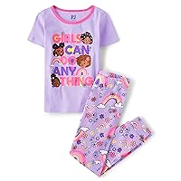 The Children's Place Girls' Short Sleeve Top and Pants Snug Fit 100% Cotton 2 Piece Pajama Set