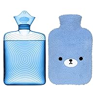 Hot Water Bottle- 2 Liter Water Bag with Cute Fleece Cover, Bear Blue