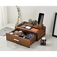 Docking Station Organizer - Wood Drawer Watch Box with Removable EDC Tray, Sunglasses Holder, Phone and Watch Stand