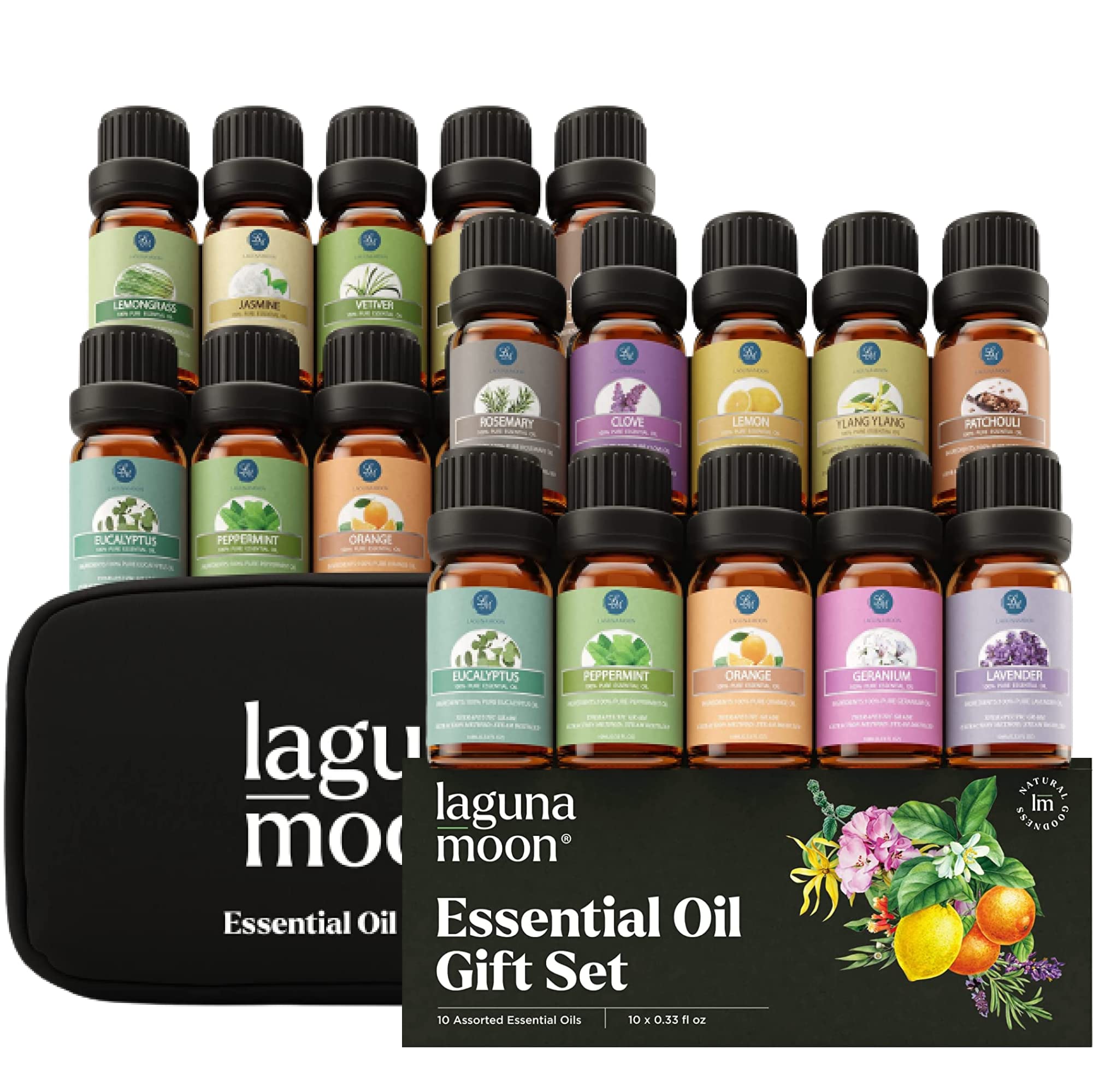 Ultimate Essential Oils Bundle: 2 x 10 Gift Set with Travel Bag and Gift Box - for Diffuser, Humidifier, Massage, Aromatherapy, Skin & Hair Care