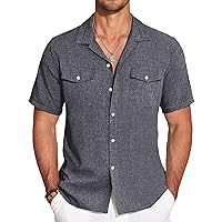 COOFANDY Men's Linen Short Sleeve Button Down Shirt Casual Cuban Collar Summer Beach Shirts Vacation Essentials